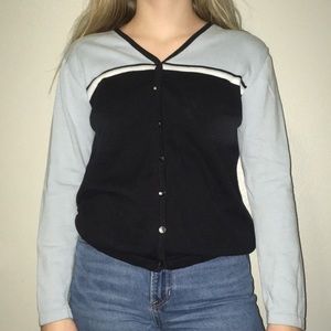 Baby blue, dark blue and white Button down sweater